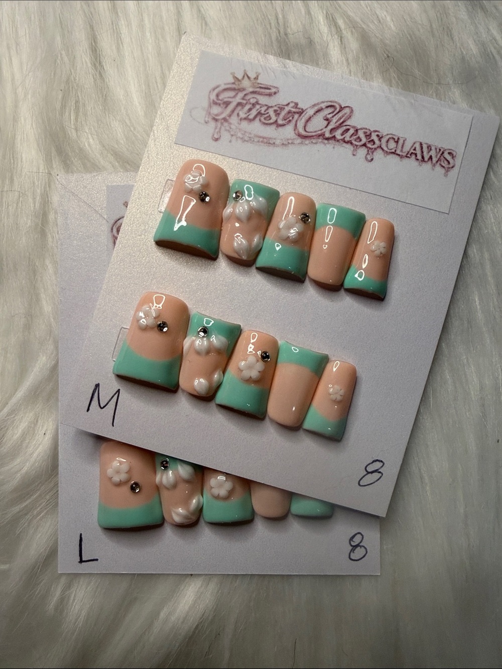 Peach & Mint Floral Press-On Nails